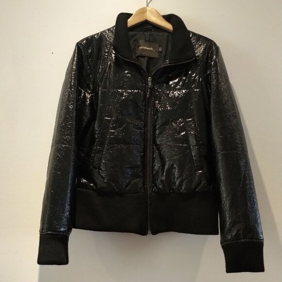 NWOT Sandwich Wet look Bomber Jacket Biker Moto Jacket vinyl look Mobwife Jacket - Picture 16 of 17